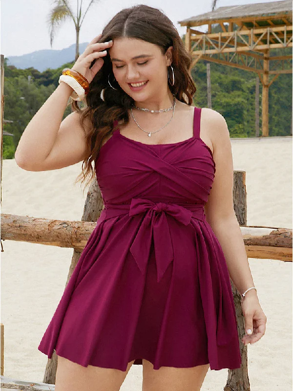 wrap-around dressBowknot Crossover Pleated Detail Swim Dress