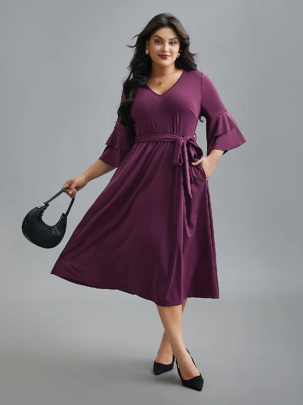 stylish dressTiered Ruffles Belted Stretchy Waist Dress