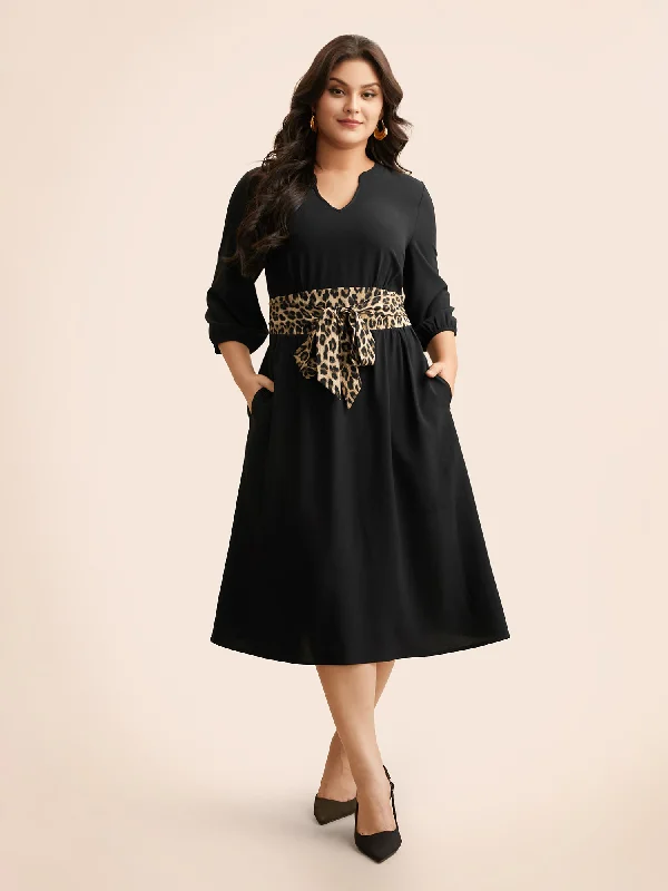 A-line dressNotched Collar Leopard Print Patchwork Dress