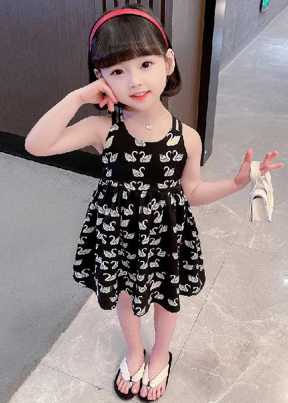 floral wrap dressCute Black Animal Print Patchwork Cotton Girls Slip Long Dress Summer