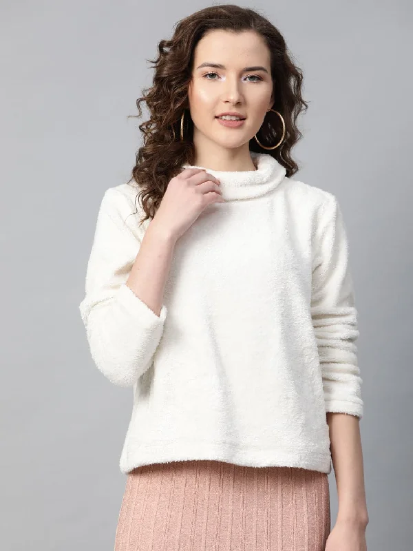 urban sports sweatshirtWhite High Neck Faux Fur Sweatshirt