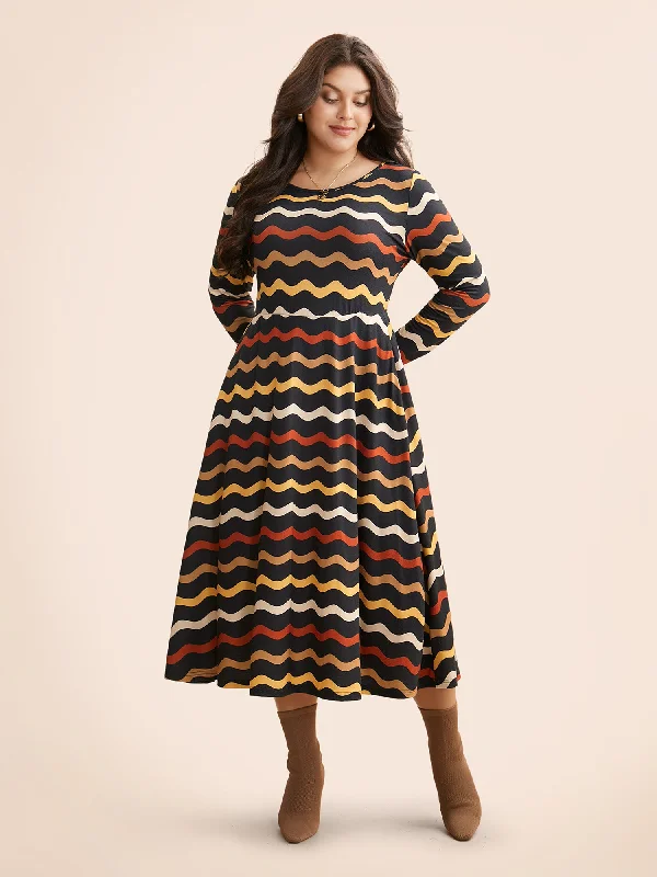 sleeveless dressRound Neck Contrast Striped Midi Dress