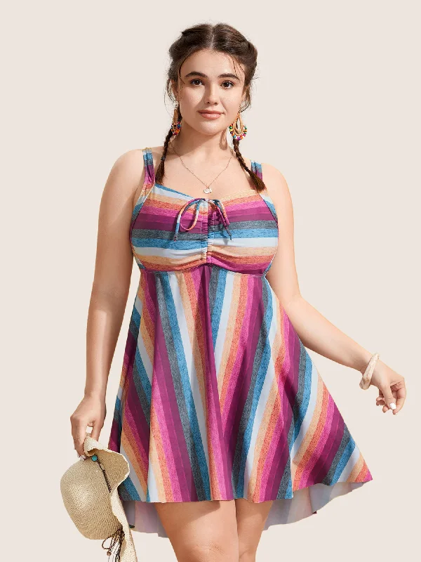 casual summer dressContrast Striped Tie Knot Swim Dress