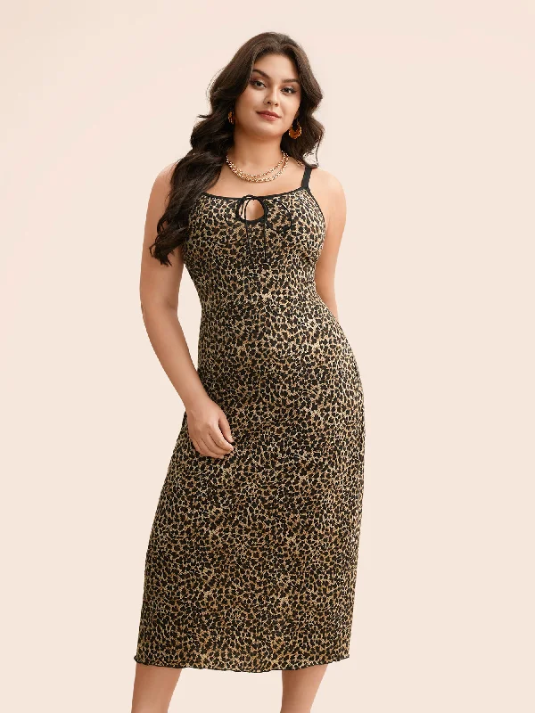 trendy dressLeopard Print Tie Knot Slim Fit Dress