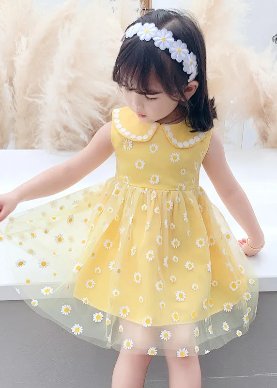 chic wrap dressStylish Yellow Patchwork Tulle Kids Long Dresses Sleeveless