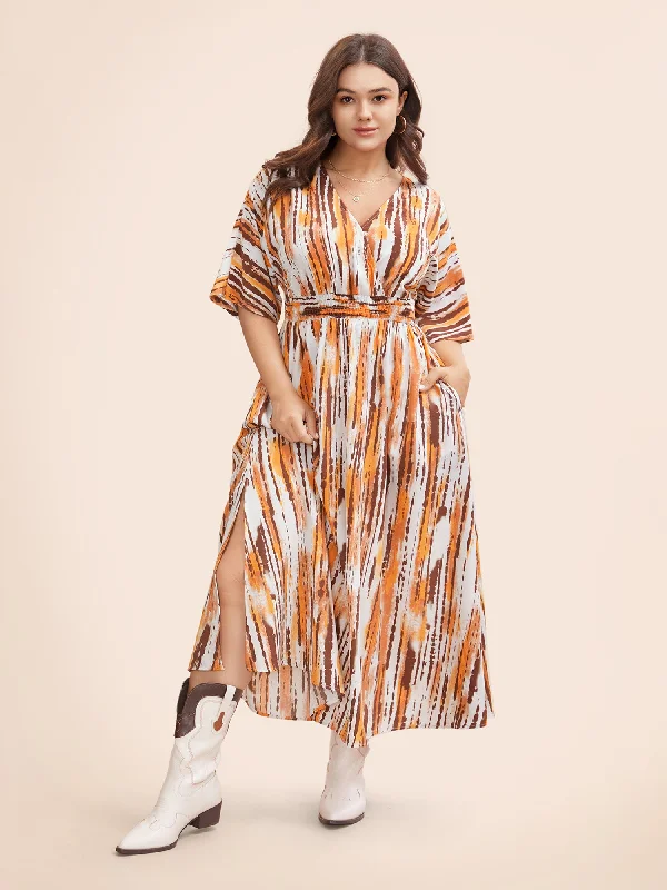 velvet dressStriped Overlap Collar Shirred Maxi Dress