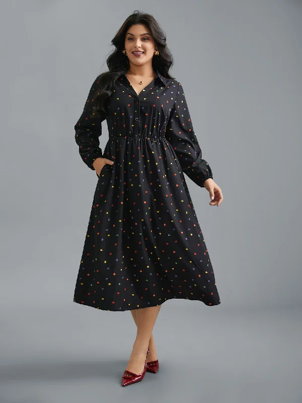 trendy dressShirt Collar Colored Polka Dot Dress