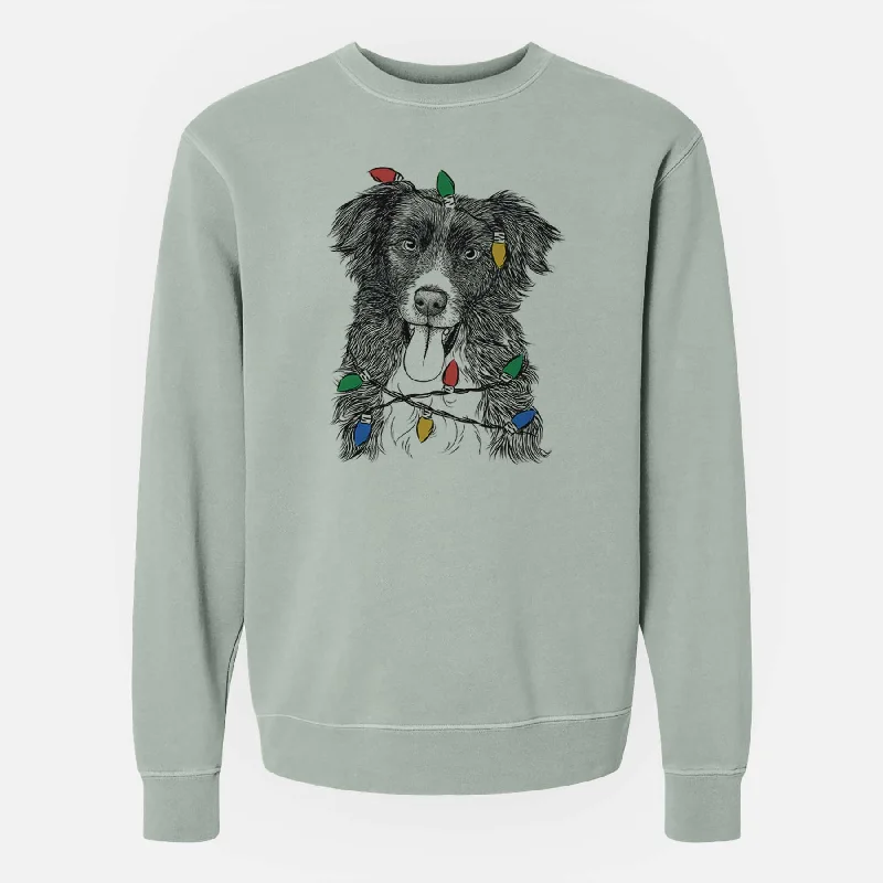 modern sports hoodieChristmas Lights Indi the Border Collie - Unisex Pigment Dyed Crew Sweatshirt