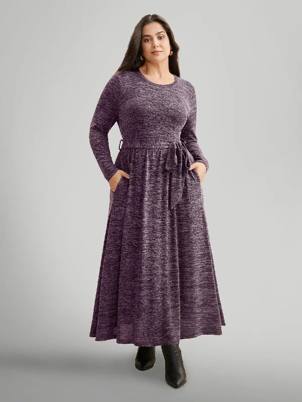 flowy dressRound Neck Heather Belted Dress