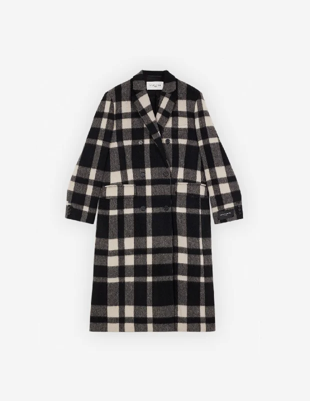 warm jacketDouble Breasted Coat Black White Check