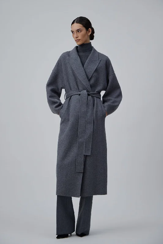 windbreaker jacketDOUBLE FACE WRAP CASHMERE COAT IN GREY