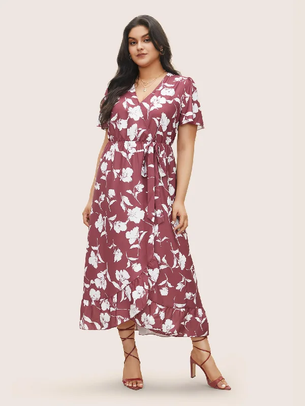 tiered dressFloral Ruffle Knot Side Wrap Dress