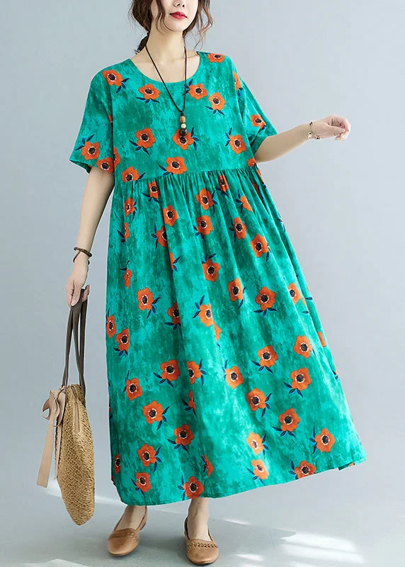 layered dressChic Green Print Patchwork Cozy Holiday Maxi Dress Summer