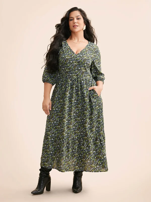 relaxed fit dressDitsy Floral Lantern Sleeve Ruffle Hem Dress