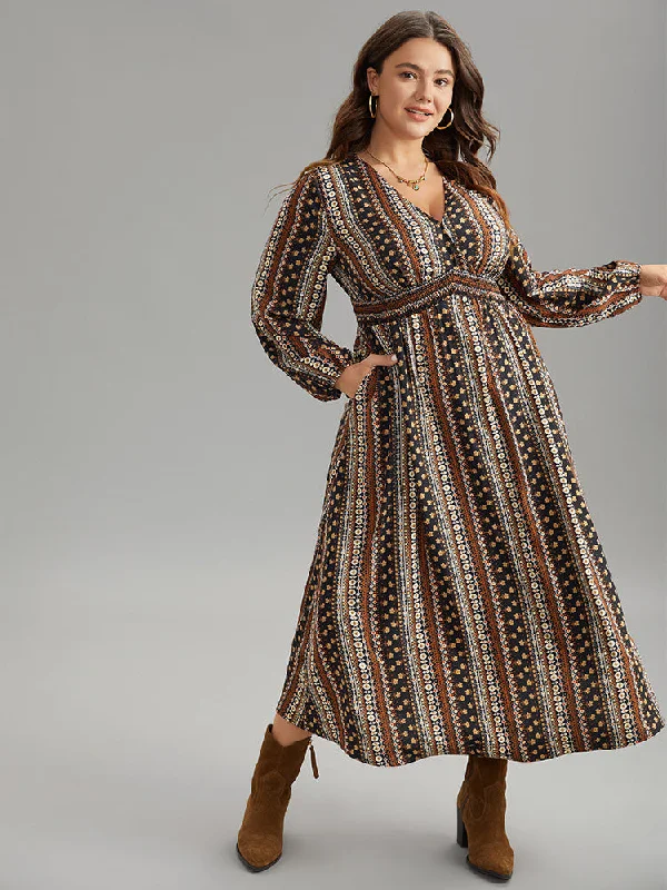 sleek midi dressBandana Print Wrap Shirred Dress