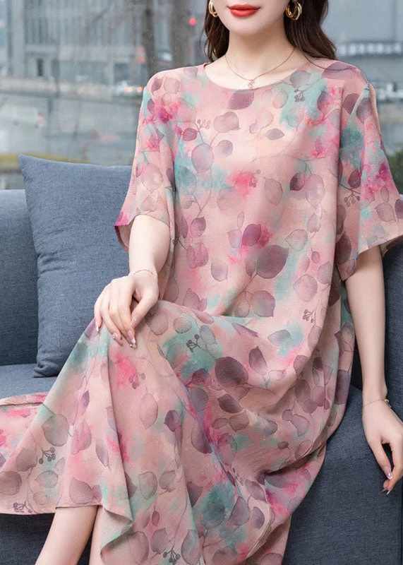 layered dressChic light Purple O-Neck Print Patchwork Chiffon Dresses Summer