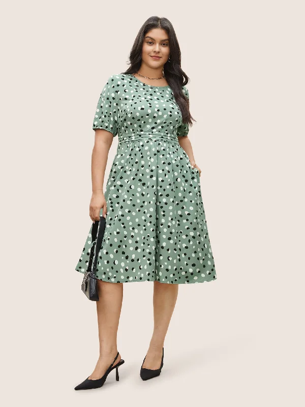 ruffle dressAllover Print Pleated Lantern Sleeve Dress