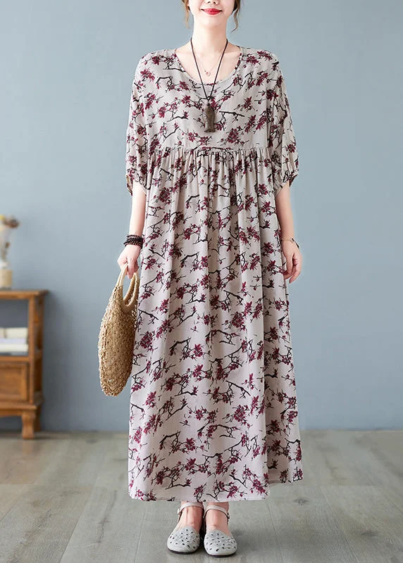 modern dressLoose O-Neck Patchwork Wrinkled Cotton Long Dress Summer