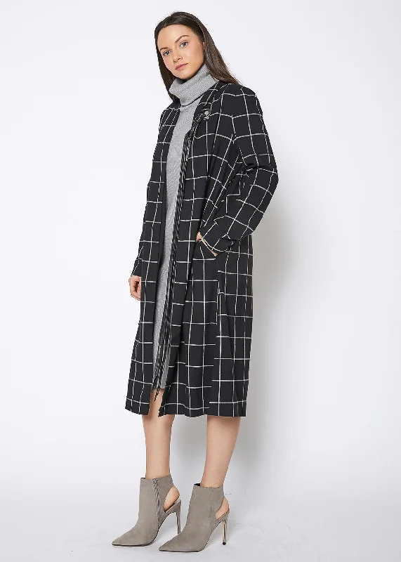 sporty jacketWomen's Minimalist Grid Longline Coat In Black