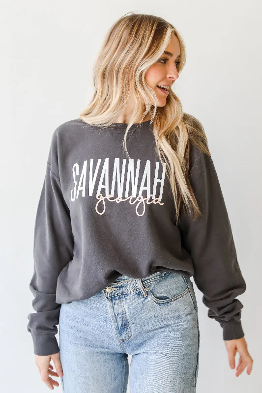 sleek sports hoodieCharcoal Savannah Georgia Script Sweatshirt