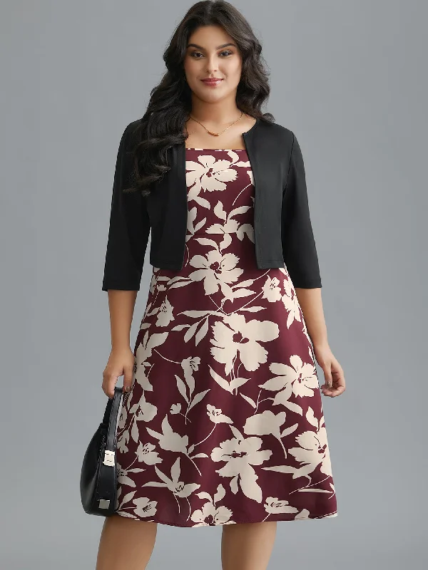 tiered dress2-In-1 Floral Print Color Contrast Dress