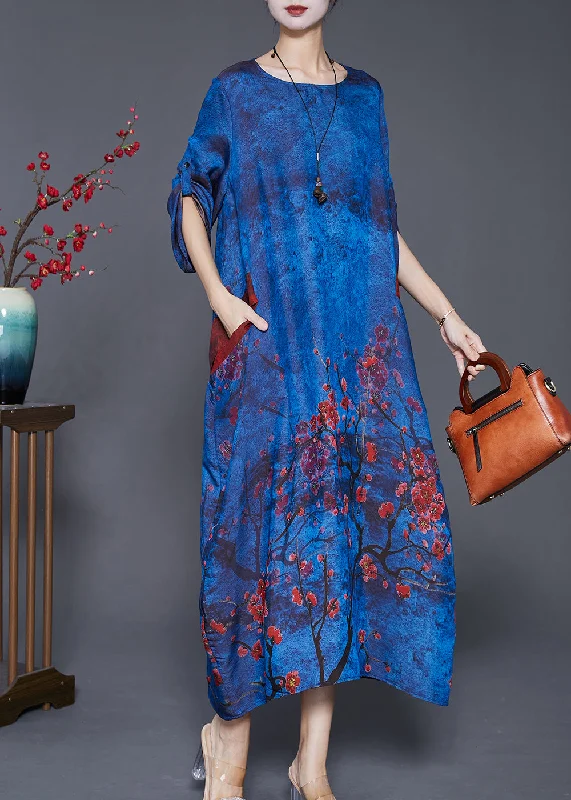 wrap dressDIY Blue Oversized Tie Dye Silk Maxi Dresses Fall