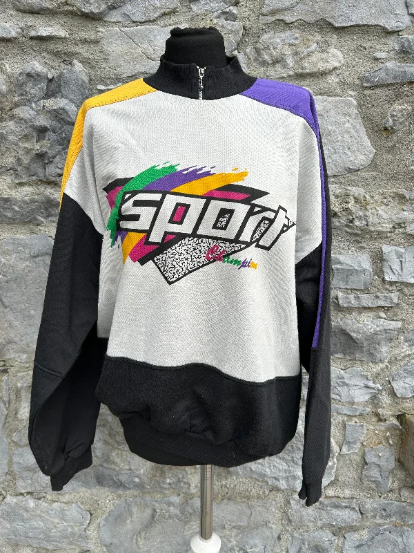 80s black&white sport sweatshirt S/M