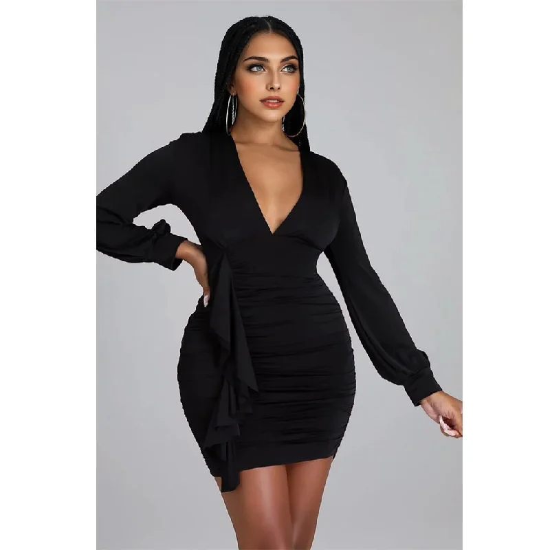 satin dressJulia Fashion - Sexy Long Sleeve Ruched Bodycon Dresses