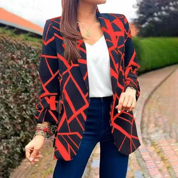 raincoatLong Sleeve Women Suit Jacket Turn-down Collar Blazer Coat