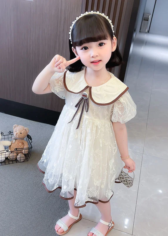 sleek midi dressCute Apricot Peter Pan Collar Wrinkled Patchwork Tulle Baby Girls Dresses Summer