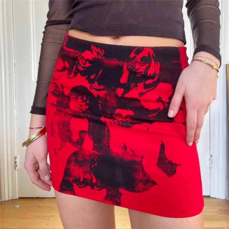 sleek dressJulia Fashion - E-girl Punk Gothic Portrait Print Mini Skirts