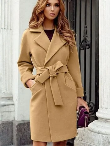 trendy bomber coatWool Coat  Warm Jackets Outerwear Belt Long  Women Jacket Coats