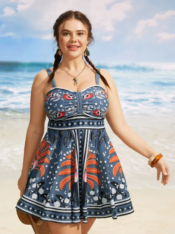 elegant shift dressBandana Print Heart Neckline Gathered Swim Dress