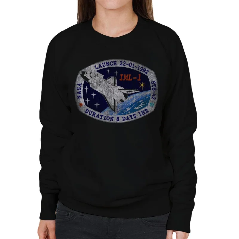 premium athletic sweatshirtNASA STS 42 Discovery Mission Badge Distressed Women's Sweatshirt