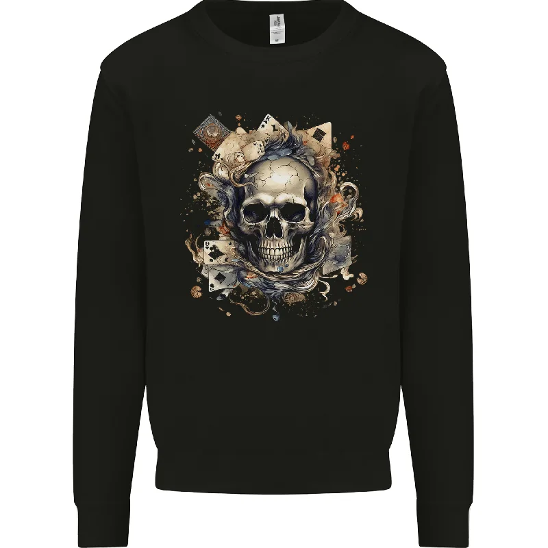 retro sports hoodieA Poker Skull Playing Cards Mens Sweatshirt Jumper