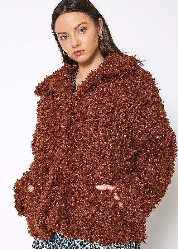 trendy puffer coatWomens Curly Faux Fur Teddy Coat