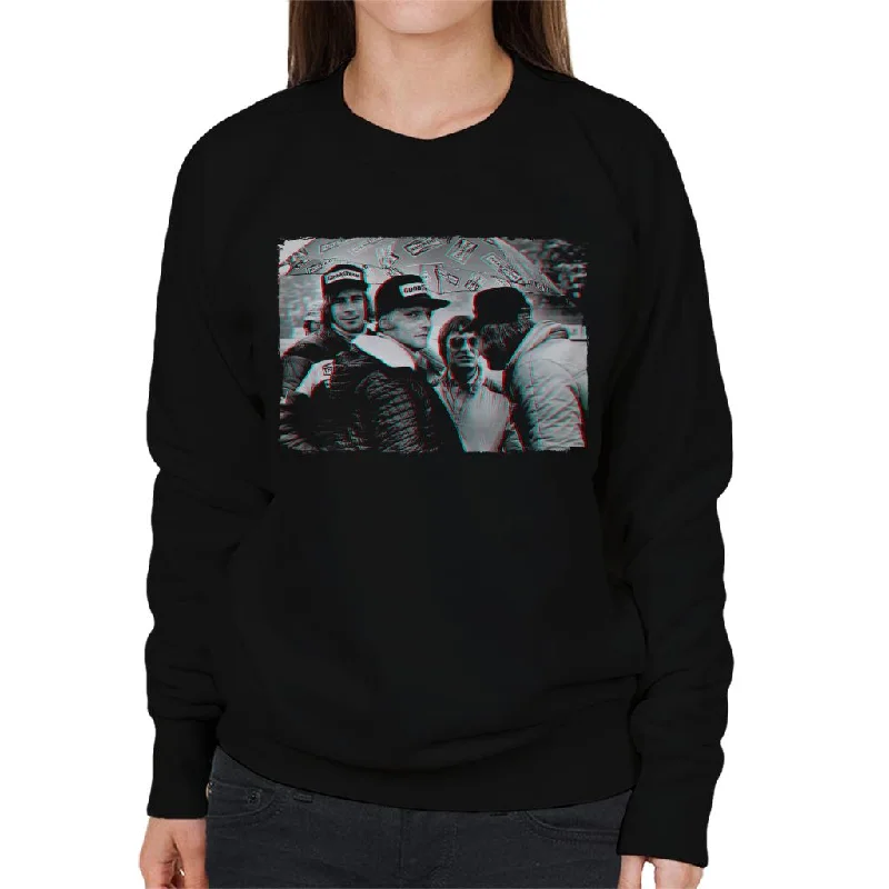 sleek workout sweatshirtMotorsport Images Hunt Lauda Ecclestone Peterson Japan Women's Sweatshirt