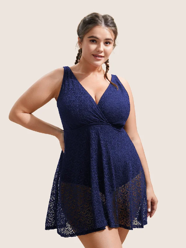 sleeveless dressSolid Crochet Lace Mesh Adjustable Straps Swim Dress