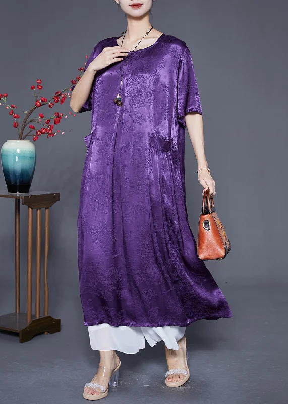 classic fit-and-flare dressBoho Lavender Oversized Jacquard Silk Long Dress Summer