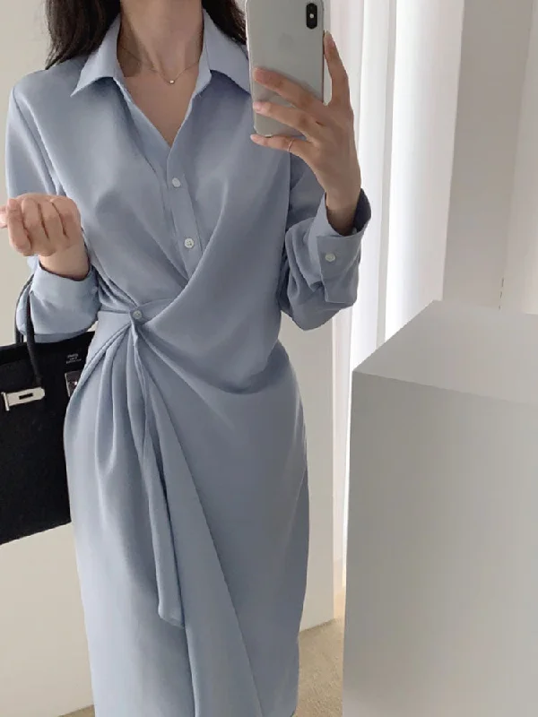 casual midi dressJulia Fashion - Irregular Midi Shirt Dress