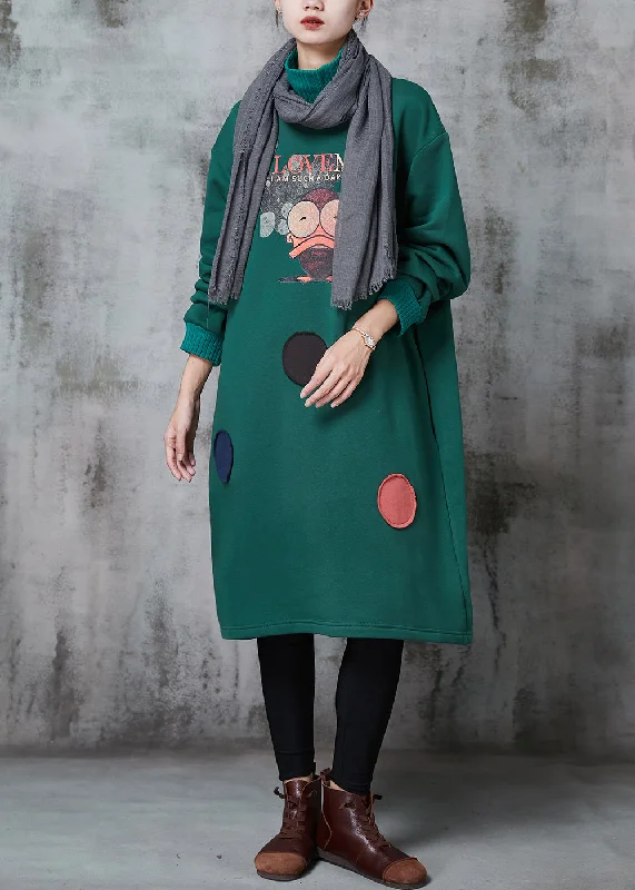 lace dressElegant Green High Neck Print Cotton Sweatshirts Dress Spring