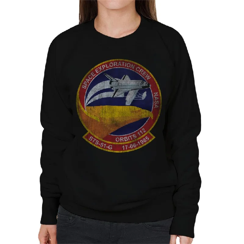 vibrant athletic hoodieNASA STS 51 G Discovery Mission Badge Distressed Women's Sweatshirt