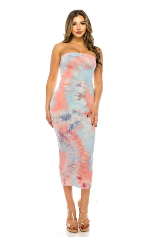 flowy evening dressPink/Sky Blue Tie-dye tube dress