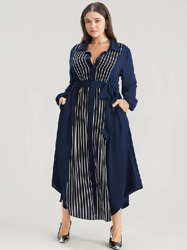 flowy maxi dressStriped Contrast Pocket Button Detail Belted Dress