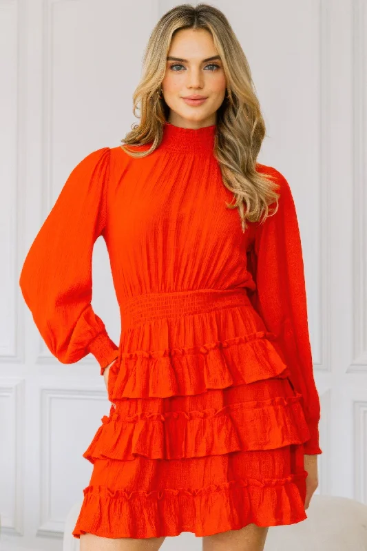 t-shirt dressLong Sleeve Smocked Neck Tiered Ruffle Mini Dress