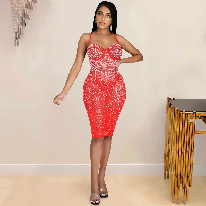 boho dressJulia Fashion - Sexy Halter Mesh See Though Party Midi Dress