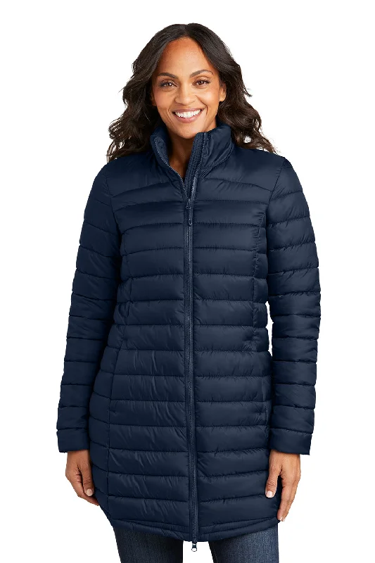 sleek trench coatPort Authority Womens Horizon Water Resistant Full Zip Long Puffy Jacket - Dress Navy Blue