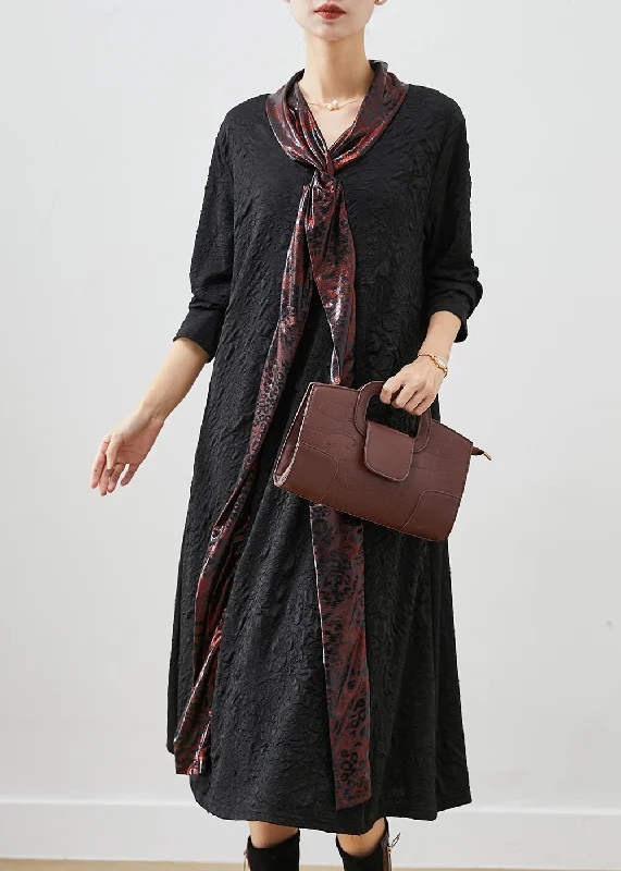 minimalistic dressItalian Black Shawl Collar Wrinkled Cotton Dresses Fall