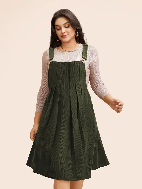 fitted dressSolid Corduroy Pleated Overall Dress