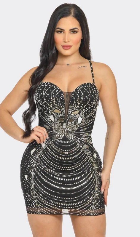 office dressBlack Black Mirror Rhinestone Embellished Bodycon Dress